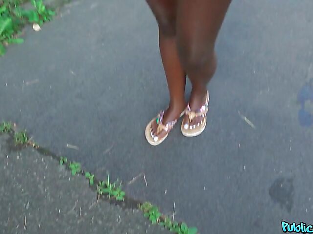 POV interracial outdoor fucking in the woods for money with shaved head black slut Zaawaadi