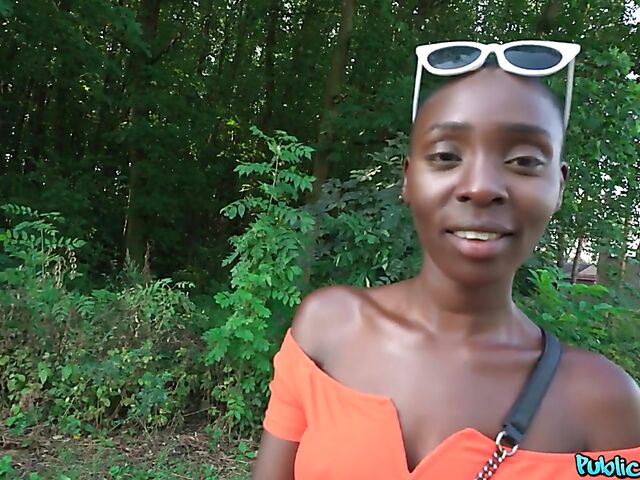 POV interracial outdoor fucking in the woods for money with shaved head black slut Zaawaadi