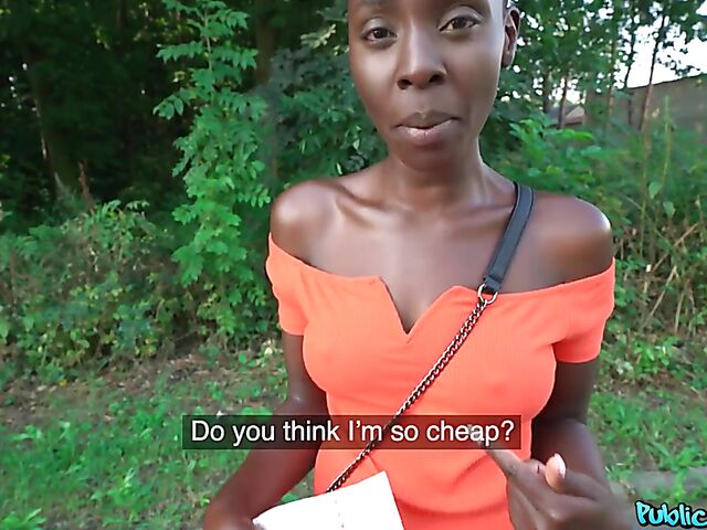 POV interracial outdoor fucking in the woods for money with shaved head black slut Zaawaadi