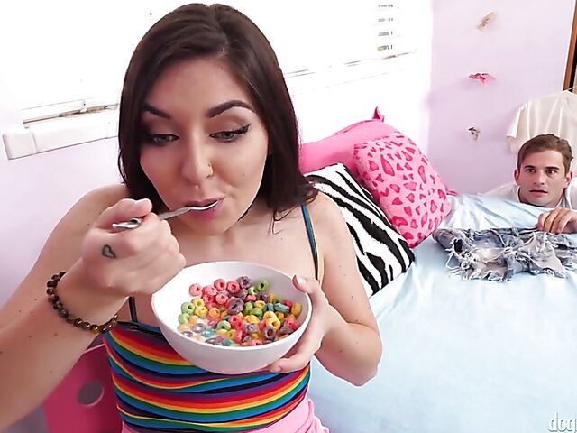 Keira Croft - Delicious step sister fuck session after breakfast with her perv brother in her bed