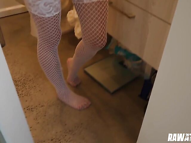 Jessie Saint - Teen with small tits POV in white fishnet stockings