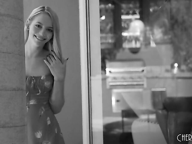 Cute blonde teen in yellow thong Lily Larimar wants to fuck