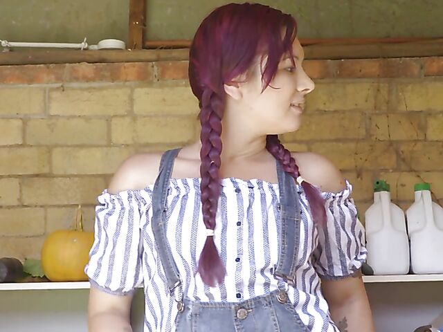 Australian solo with pigtailed farmer's daughter Trixie masturbating during the break