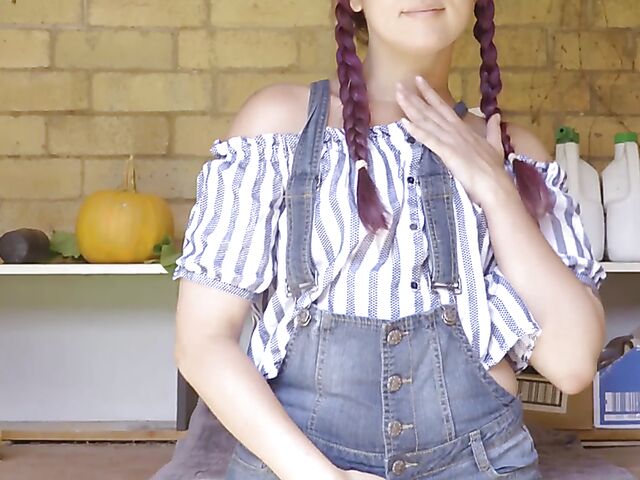 Australian solo with pigtailed farmer's daughter Trixie masturbating during the break