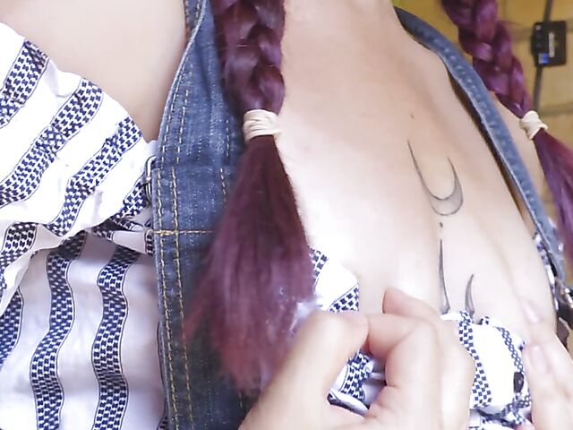 Australian solo with pigtailed farmer's daughter Trixie masturbating during the break