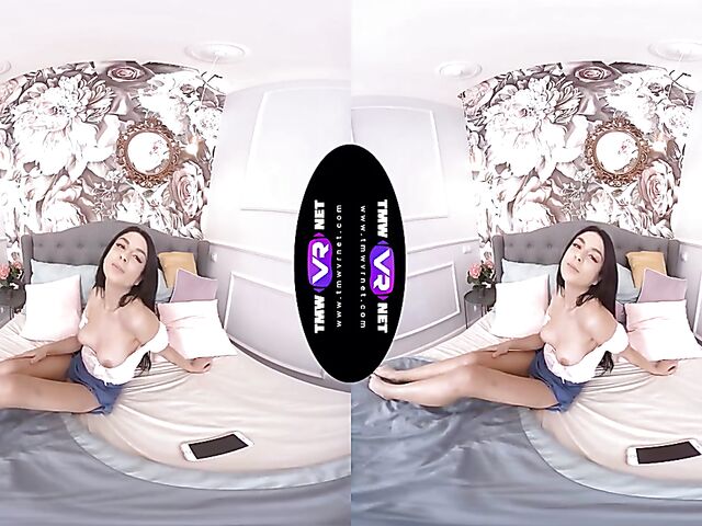 Mia Trejsi - Brunette teen fingering her horny pussy in VR 3D