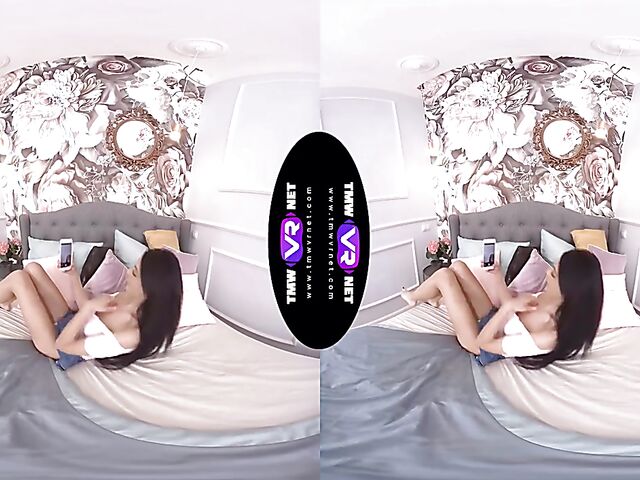 Mia Trejsi - Brunette teen fingering her horny pussy in VR 3D