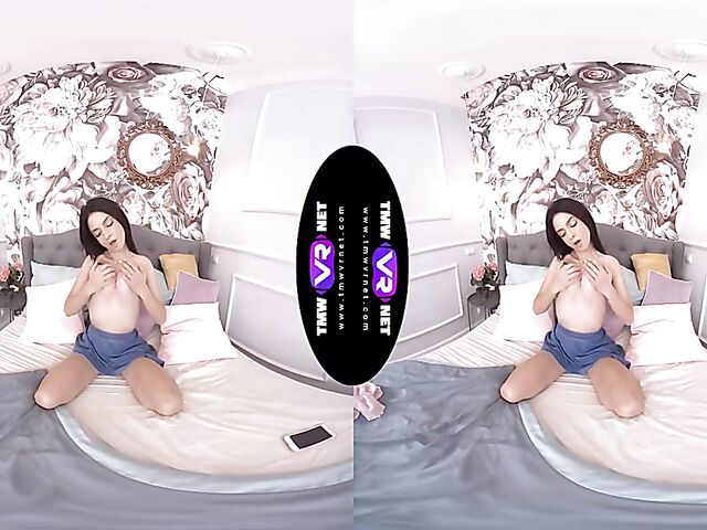 Mia Trejsi - Brunette teen fingering her horny pussy in VR 3D