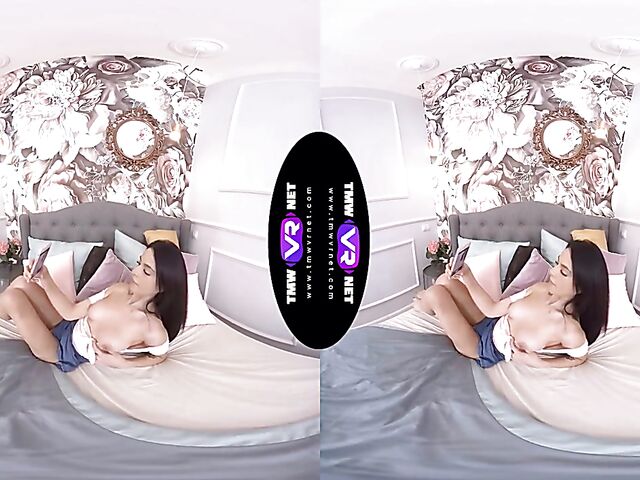 Mia Trejsi - Brunette teen fingering her horny pussy in VR 3D