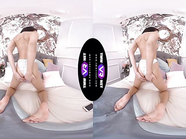 Mia Trejsi - Brunette teen fingering her horny pussy in VR 3D