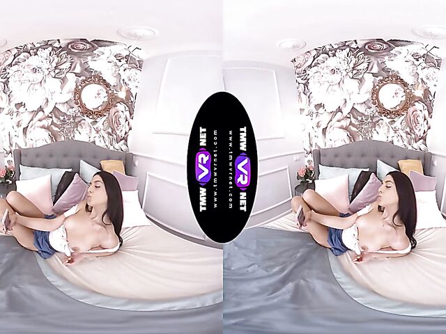 Mia Trejsi - Brunette teen fingering her horny pussy in VR 3D