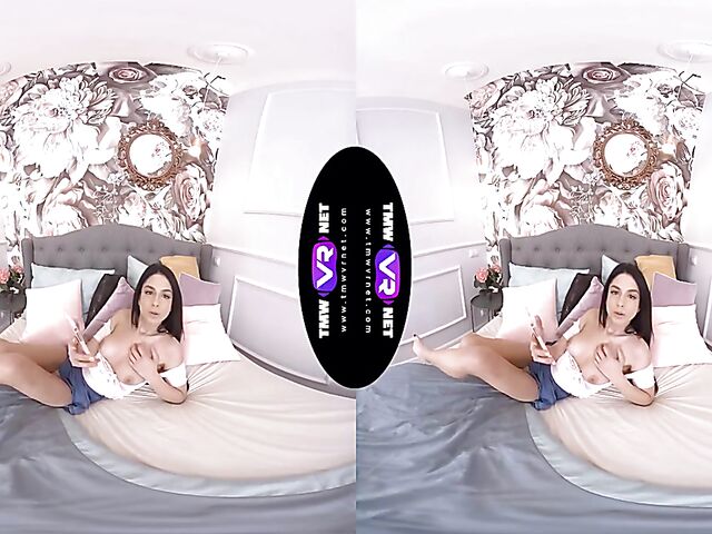 Mia Trejsi - Brunette teen fingering her horny pussy in VR 3D