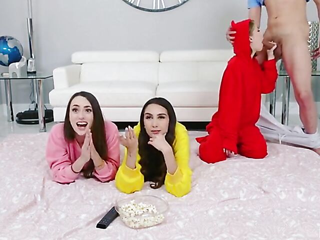 Three girls one guy slumber party with Dani Damzel, Dakota Burns and Natalia Nix