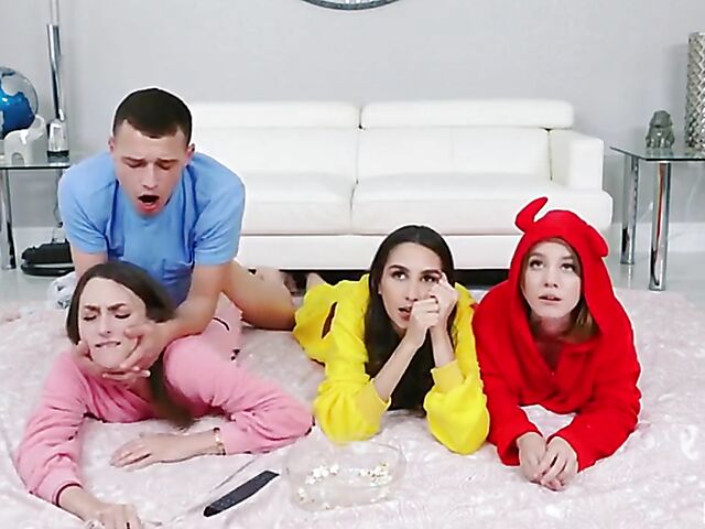 Three girls one guy slumber party with Dani Damzel, Dakota Burns and Natalia Nix