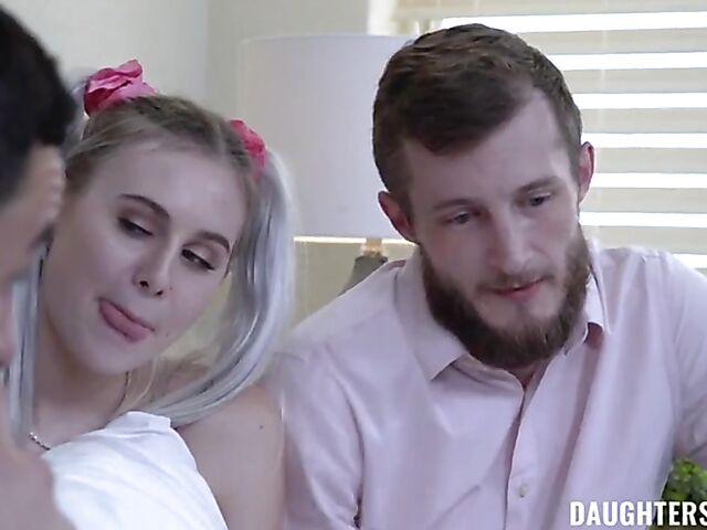 Alice Visby & Brie Klein - Horny daughters caught and fucked in a foursome