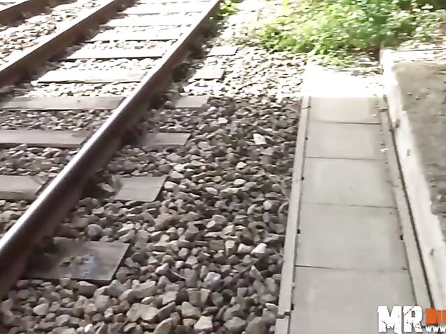 Outdoor sex next to railroad tracks with slutty Black Sophie