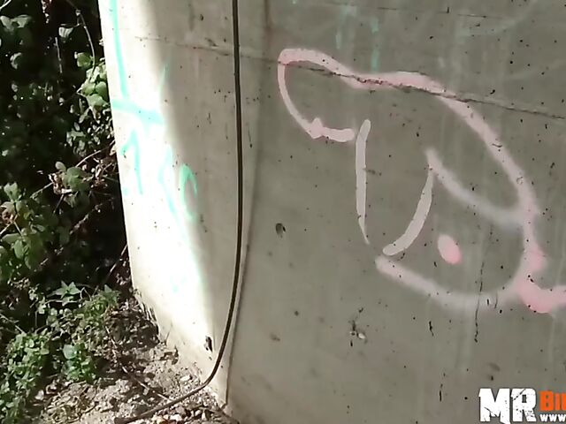 Outdoor sex next to railroad tracks with slutty Black Sophie