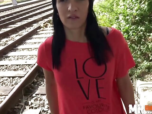 Outdoor sex next to railroad tracks with slutty Black Sophie
