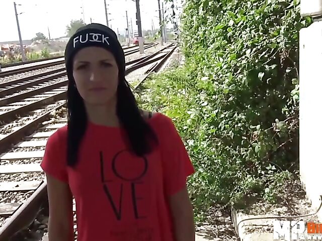 Outdoor sex next to railroad tracks with slutty Black Sophie