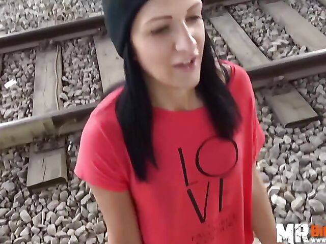 Outdoor sex next to railroad tracks with slutty Black Sophie