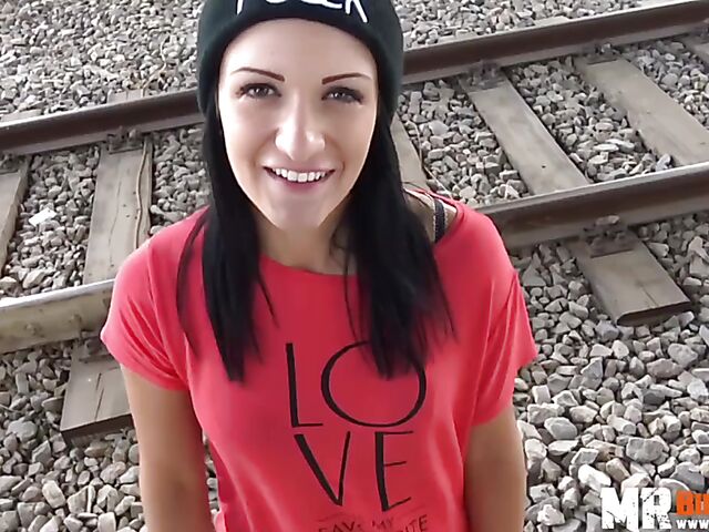Outdoor sex next to railroad tracks with slutty Black Sophie
