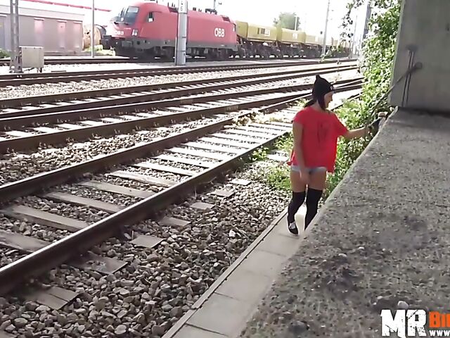 Outdoor sex next to railroad tracks with slutty Black Sophie
