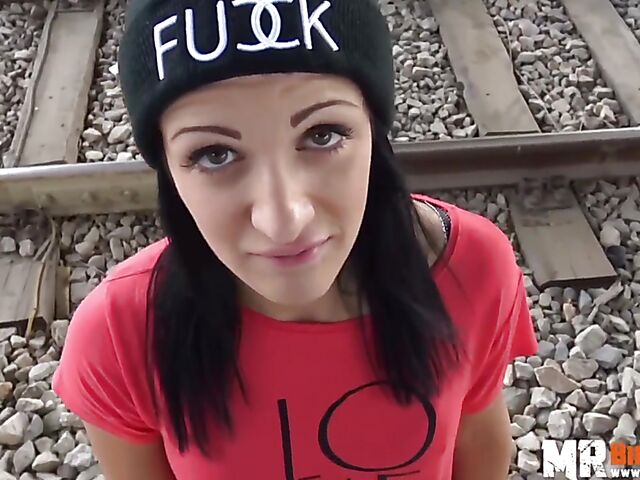Outdoor sex next to railroad tracks with slutty Black Sophie