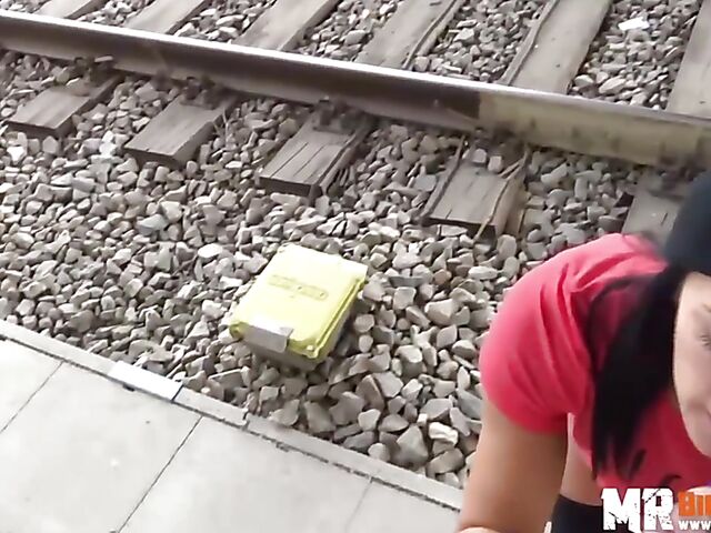 Outdoor sex next to railroad tracks with slutty Black Sophie