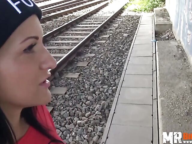 Outdoor sex next to railroad tracks with slutty Black Sophie