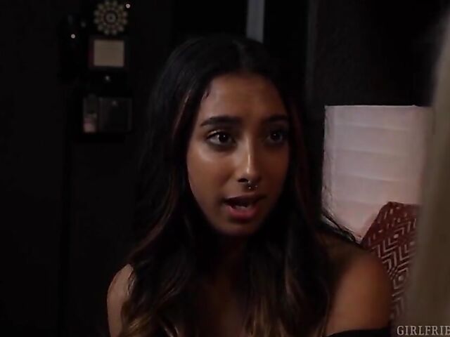 Lesbian anal toys shared by the exotic girl in fishnets Kiarra Kai and her pale white friend Maddy Haze