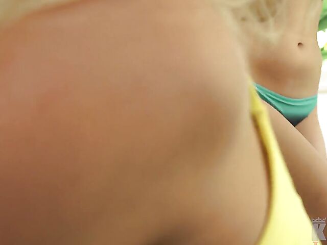 Lesbian bikini babes Rharri Rhound and Brin Summers eat each other's pussies