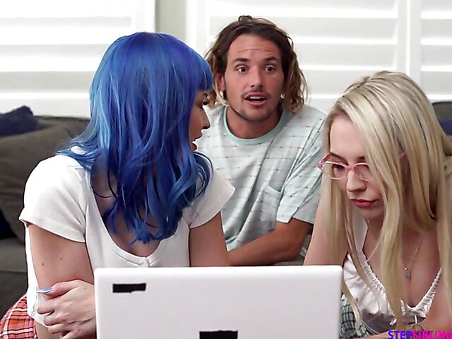 Jewelz Blu & Lily Larimar - Skirt sex with two girls while doing homework