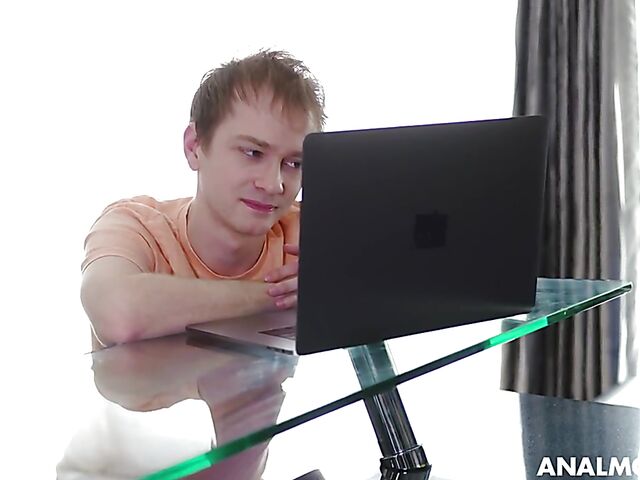 Lilian Stone - Bespectacled big tits redhead anal show in her black stockings for a boy