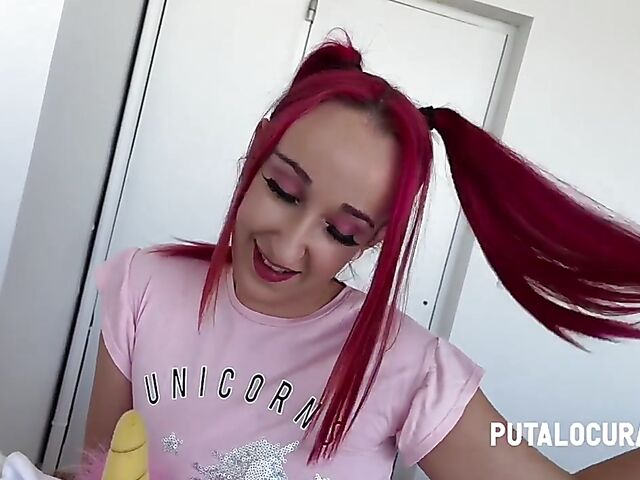 Spanish red-haired nasty slut Megan Lux makes Torbe cum
