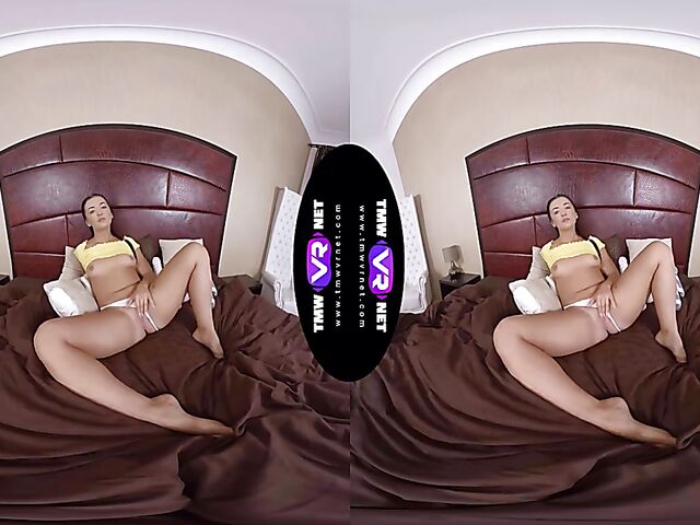 Zuzu Sweet's white panties solo and pussy fingering in VR 3D