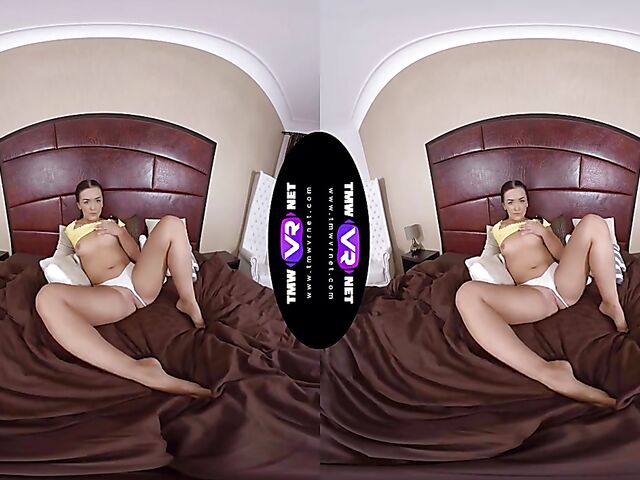 Zuzu Sweet's white panties solo and pussy fingering in VR 3D