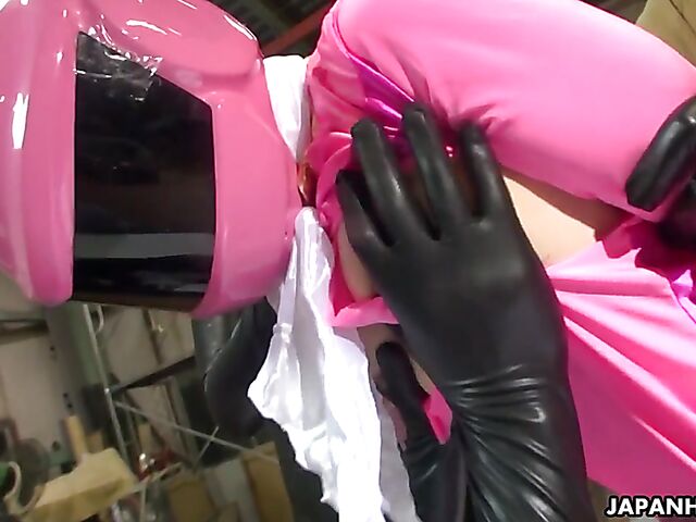 Fully clothed rough Japanese gang bang and cream pie in bodysuits