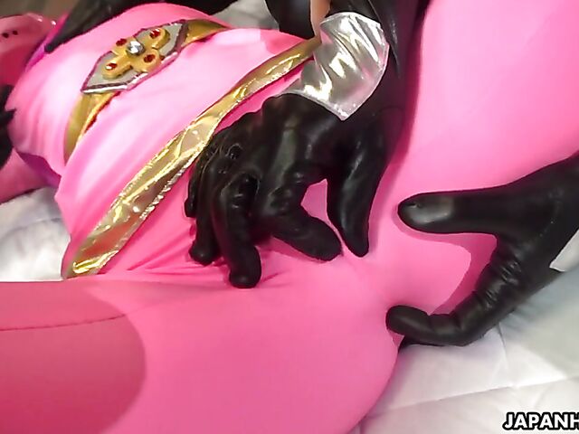 Fully clothed rough Japanese gang bang and cream pie in bodysuits