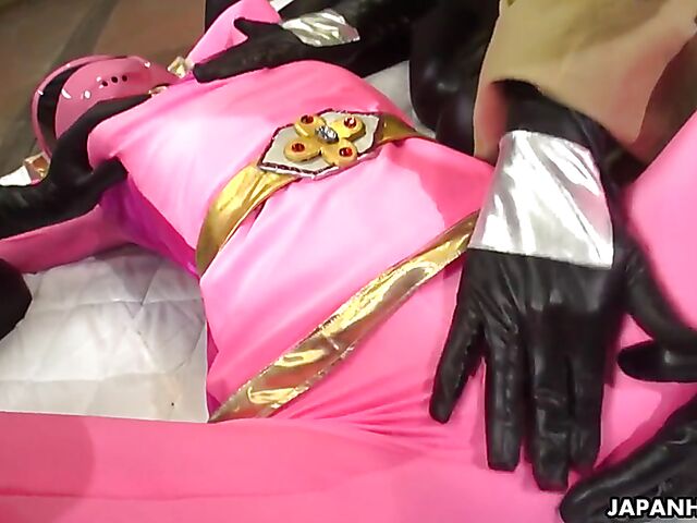 Fully clothed rough Japanese gang bang and cream pie in bodysuits