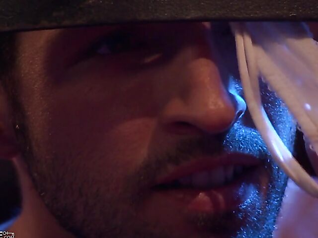 Kinky lesbian brunettes have sex in the dungeon as their male slave jerks off