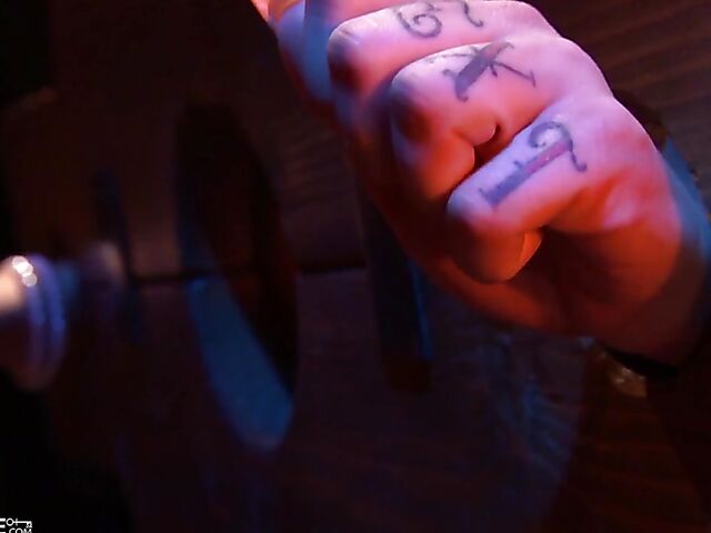 Kinky lesbian brunettes have sex in the dungeon as their male slave jerks off