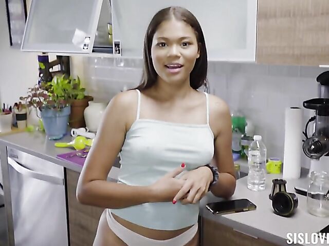 Michelle Anderson - Ebony teen interracial with a fat white cock in her smooth pussy