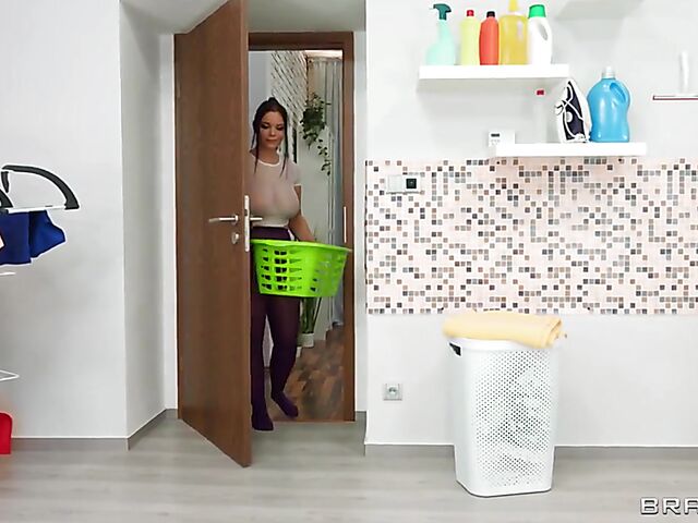 Big ass anal in the laundry room with stuck busty girl Sofia Lee by mistake
