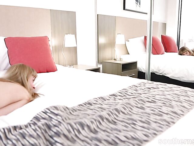 Big tits hairy pussy solo with natural girl Laney enjoying her glass toy