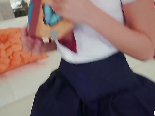 Petite blonde schoolgirl with glasses Kiara Cole is a little cock slut