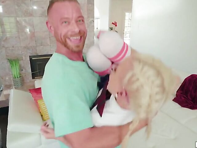 Petite blonde schoolgirl with glasses Kiara Cole is a little cock slut