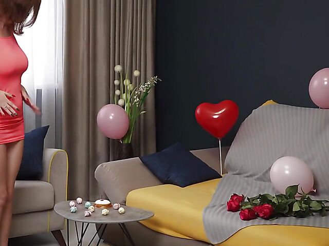 Big tits solo babe Queenlin fingers herself on Valentine's Day