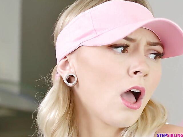 Skinny teen in pink miniskirt Chloe Temple plays golf and gets her hole pounded by her stepbro