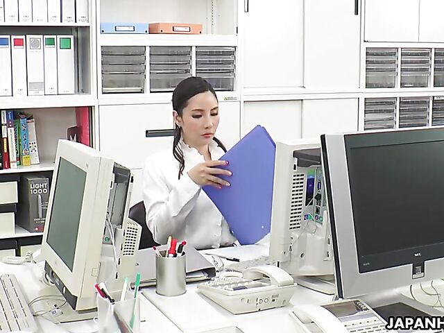 Japanese office sex with hot Ai Kamijou in a mini skirt
