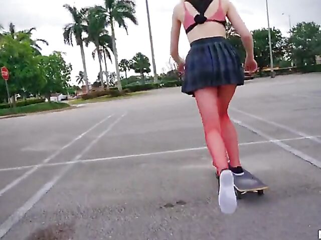 Petite blonde skater girl with glasses Alice Pink fucking in red fishnet pantyhose